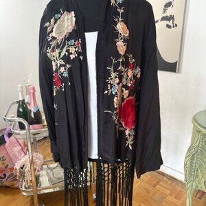 Zara satin embroidered fringe kimono
